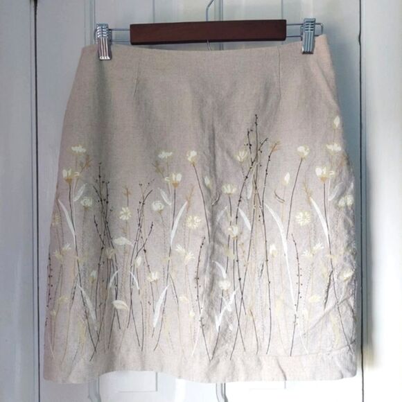 Tailor B. Moss Wildflower Print Embroidered Linen Pencil Skirt Sz 8 - Picture 2 of 7